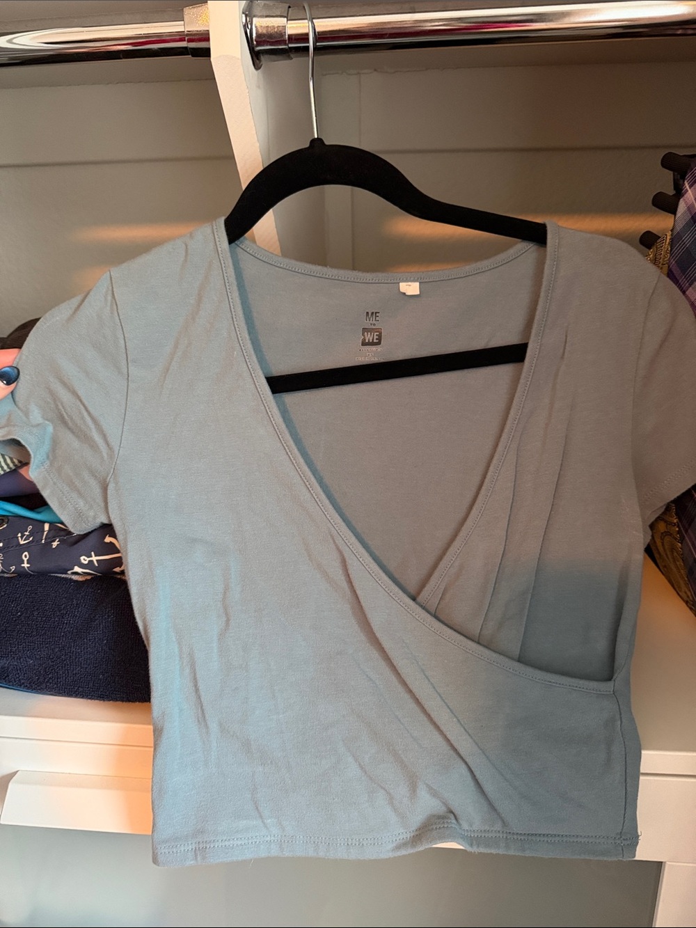 ME WE Light Blue Wrap-Style Cropped Top